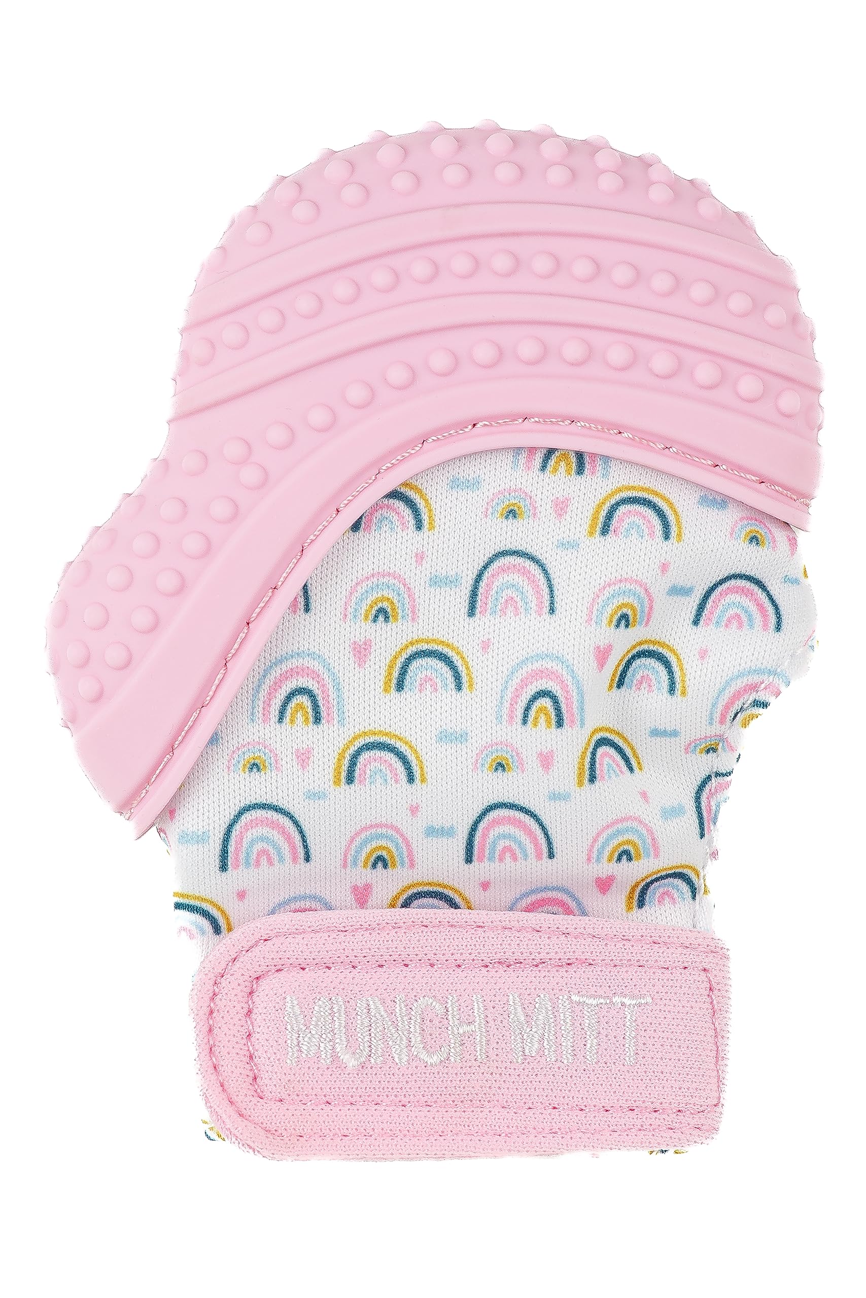 Malarkey Kids Munch Mitt in pink safeguards baby's hands during teething