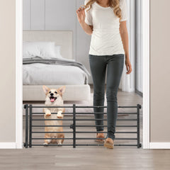 Malier indoor dog gate with door in the living room for safe access.