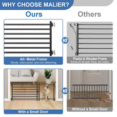 Close-up of Malier gate’s metal frame showing sturdy construction.
