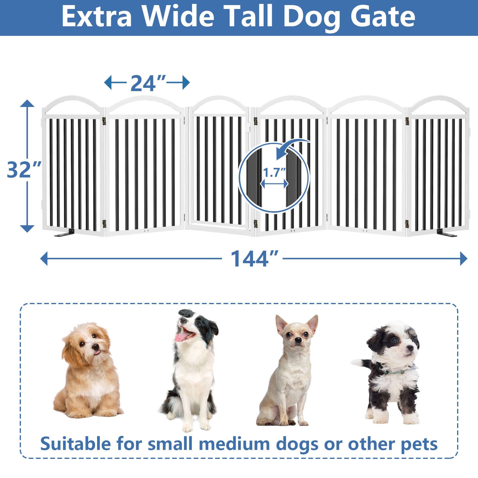 Malier metal dog gate 180-degree door swing enables flexible passage.