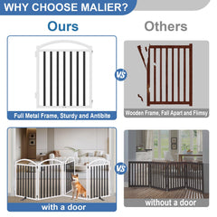 Malier metal dog gate foldable panel demonstrates easy storage after use.