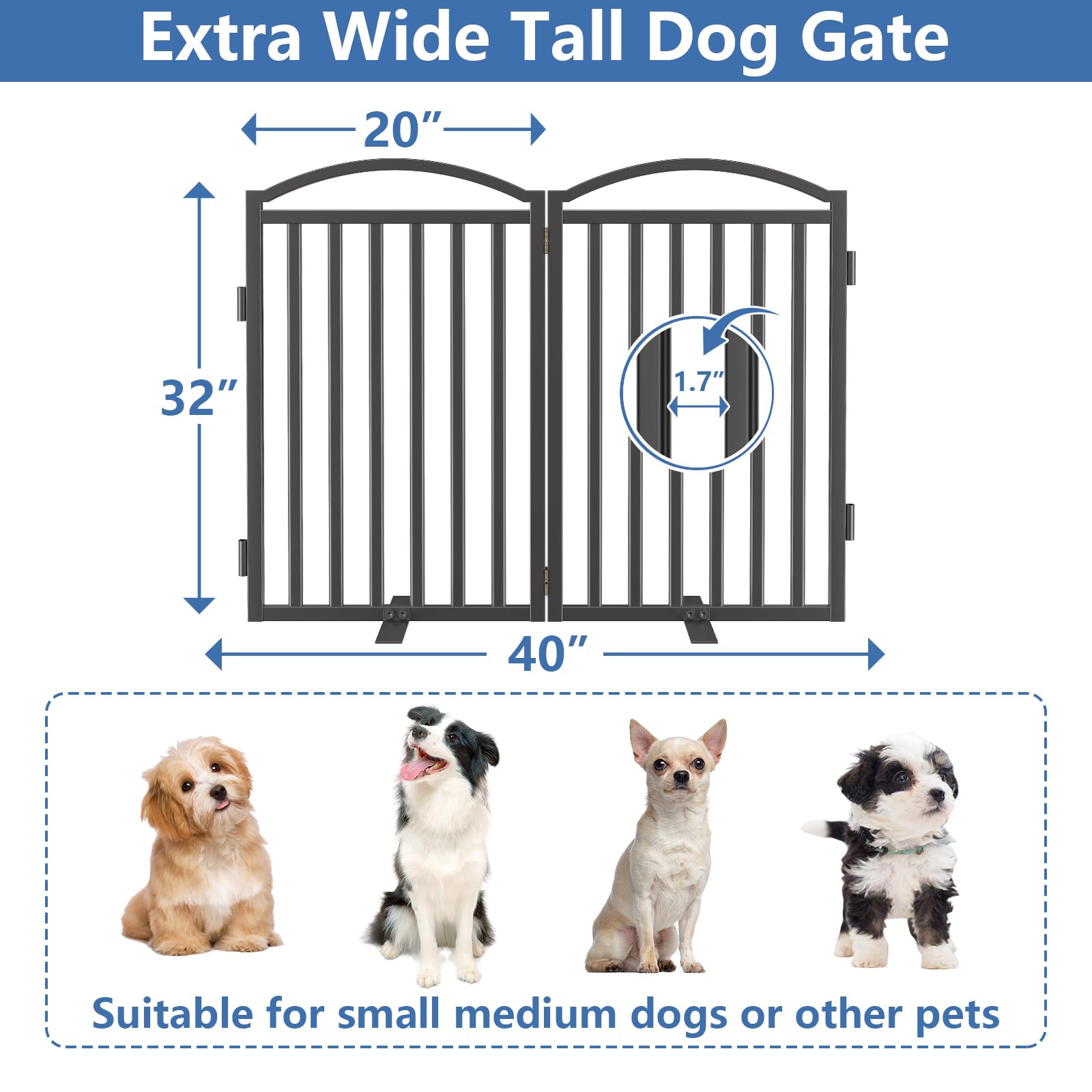 Malier black 40-inch wide gate fits wide hallways and stairs.