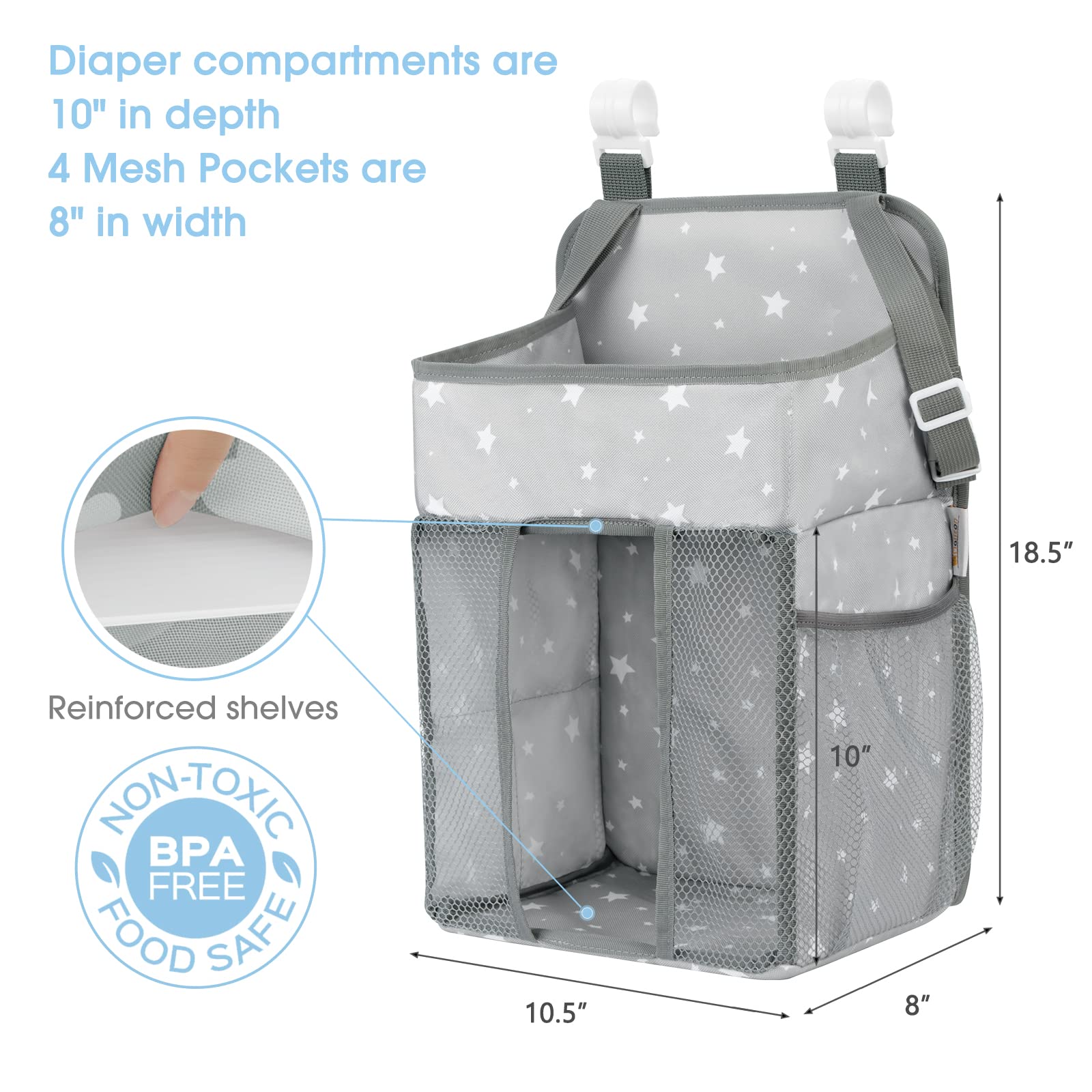 Maliton adjustable straps fit thicker crib bars and car interiors.