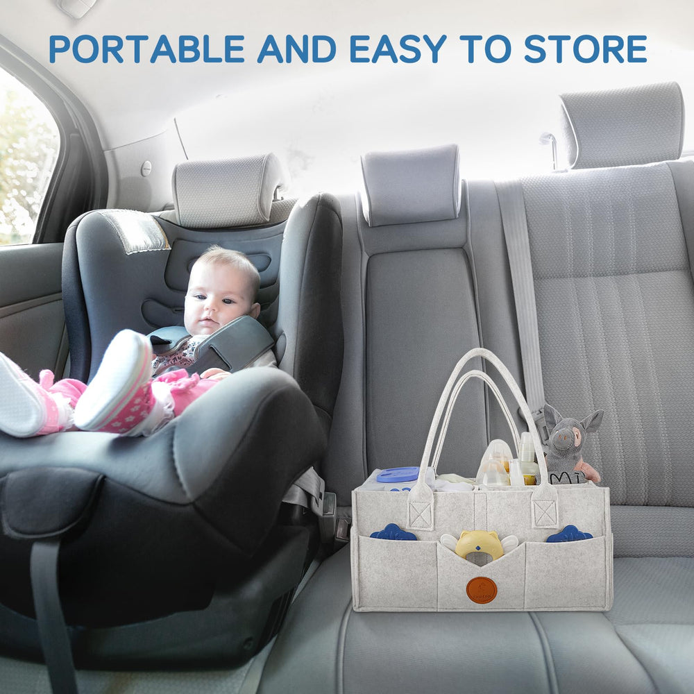 Maliton diaper caddy used as car storage organizer for travel