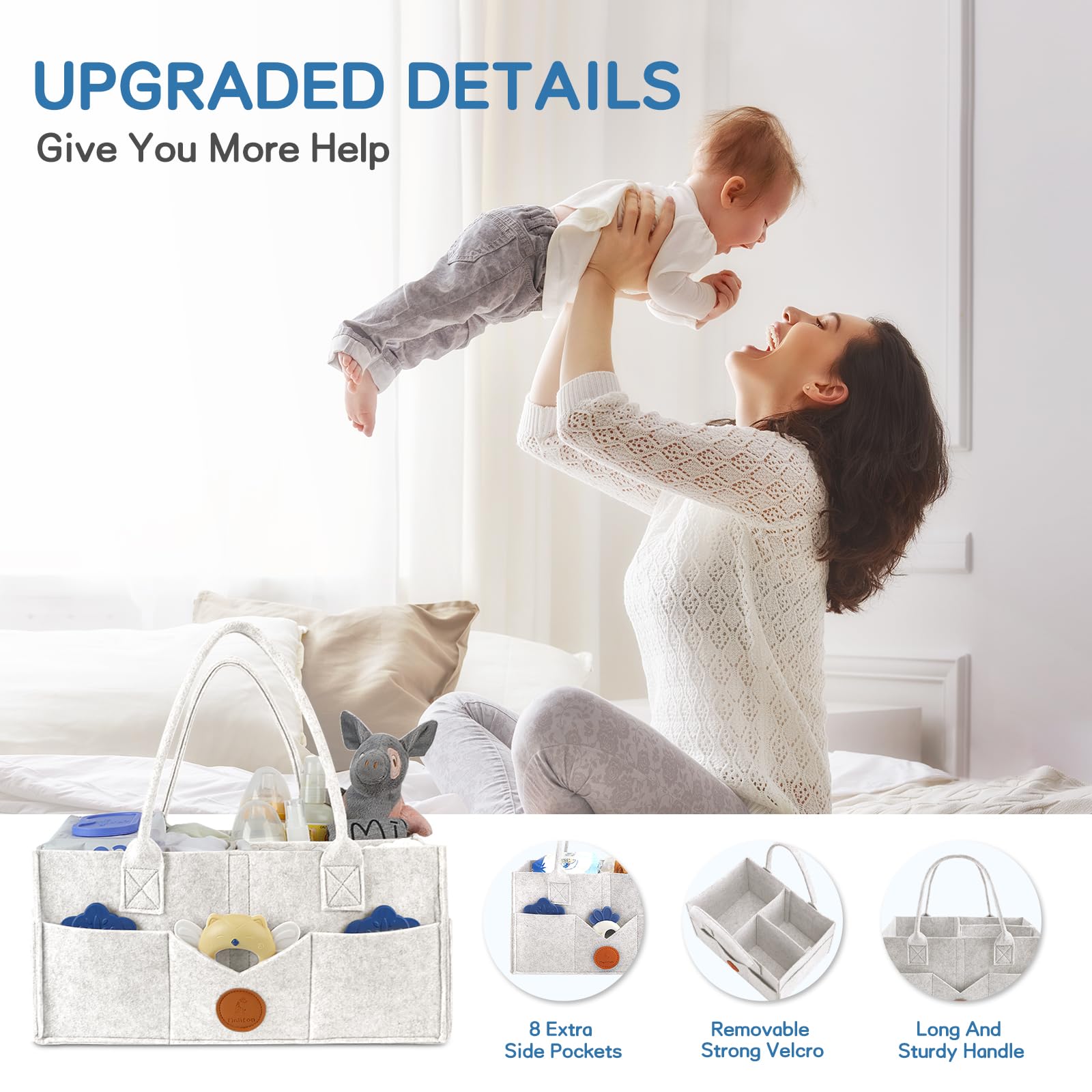 Maliton diaper caddy on changing table for easy diaper changes