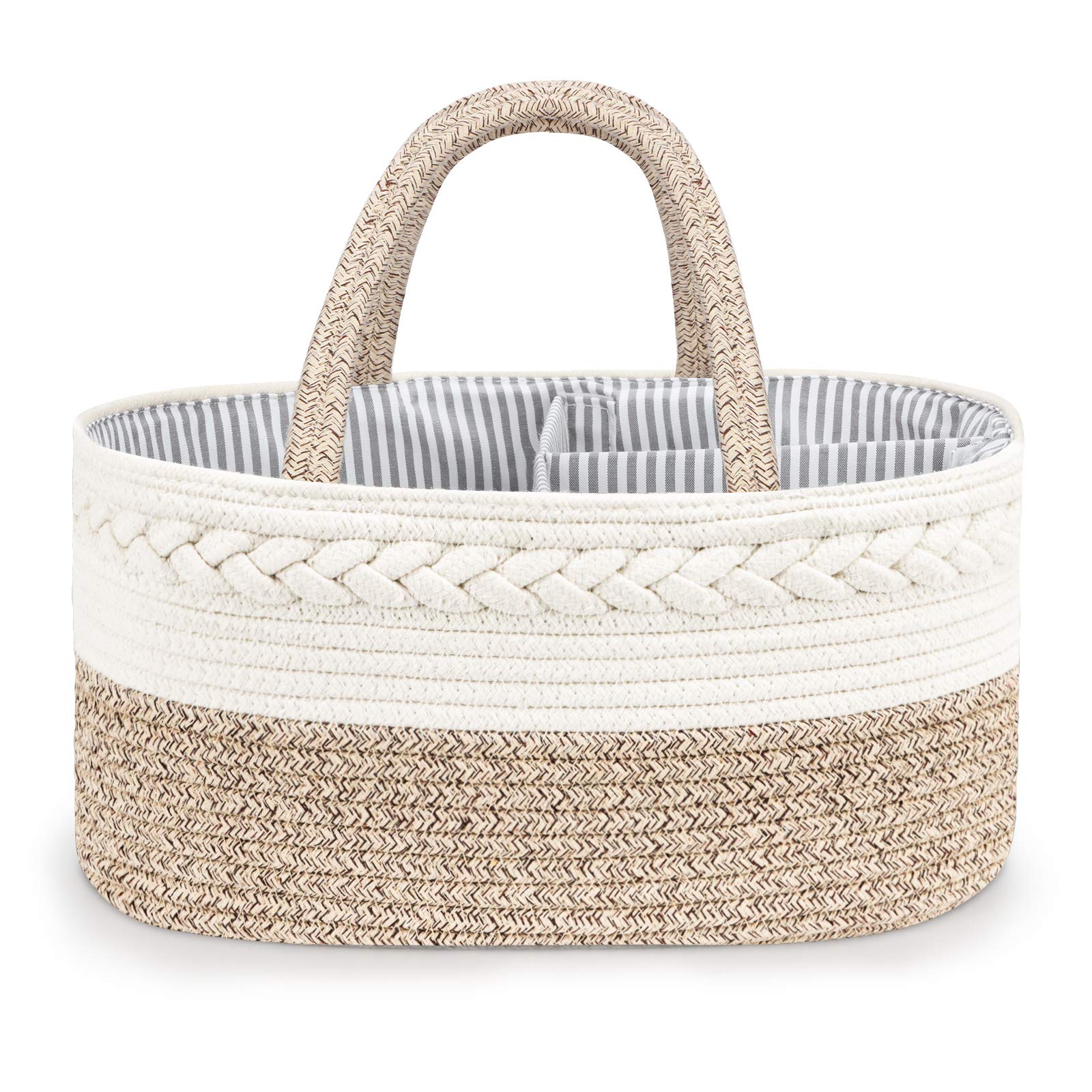 Maliton Baby Diaper Caddy XL basket in brown provides spacious diaper and wipe storage