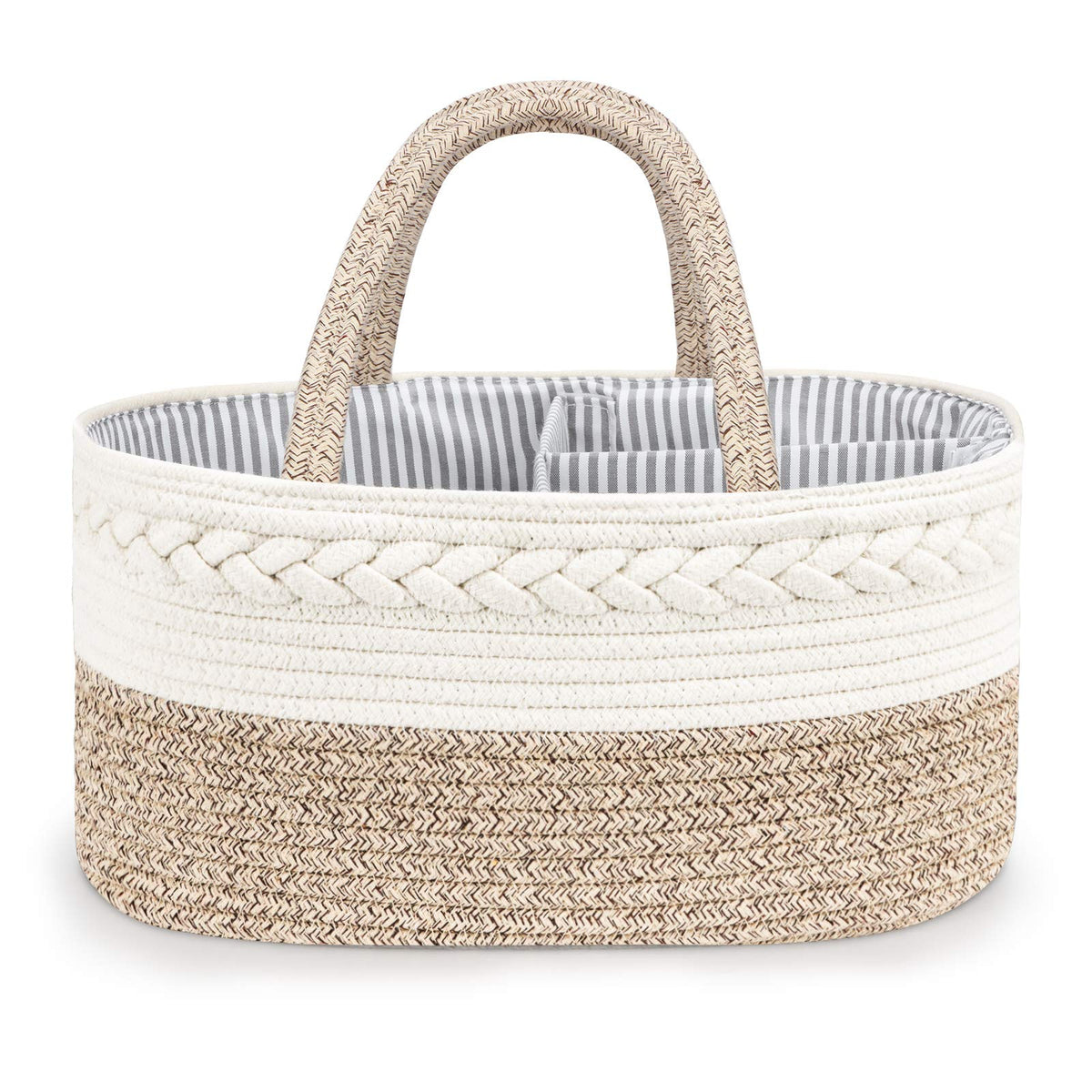 Maliton Baby Diaper Caddy XL basket in brown provides spacious diaper and wipe storage