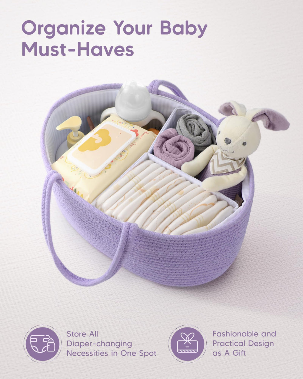 Long handles on Maliton basket enable easy room-to-room transport