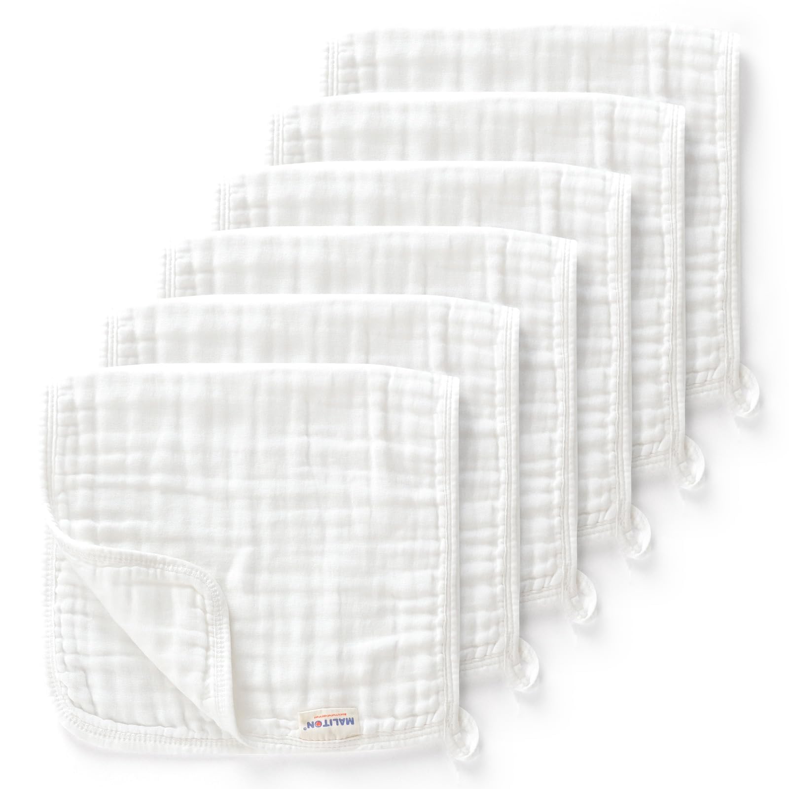 Maliton burp cloths white 20x10 close-up shows soft, breathable cotton for delicate baby skin.