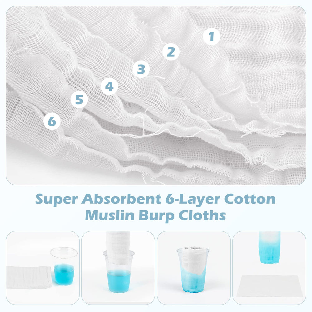 Maliton burp cloths white 20x10 folded demonstrates the generous size for quick cleanups.