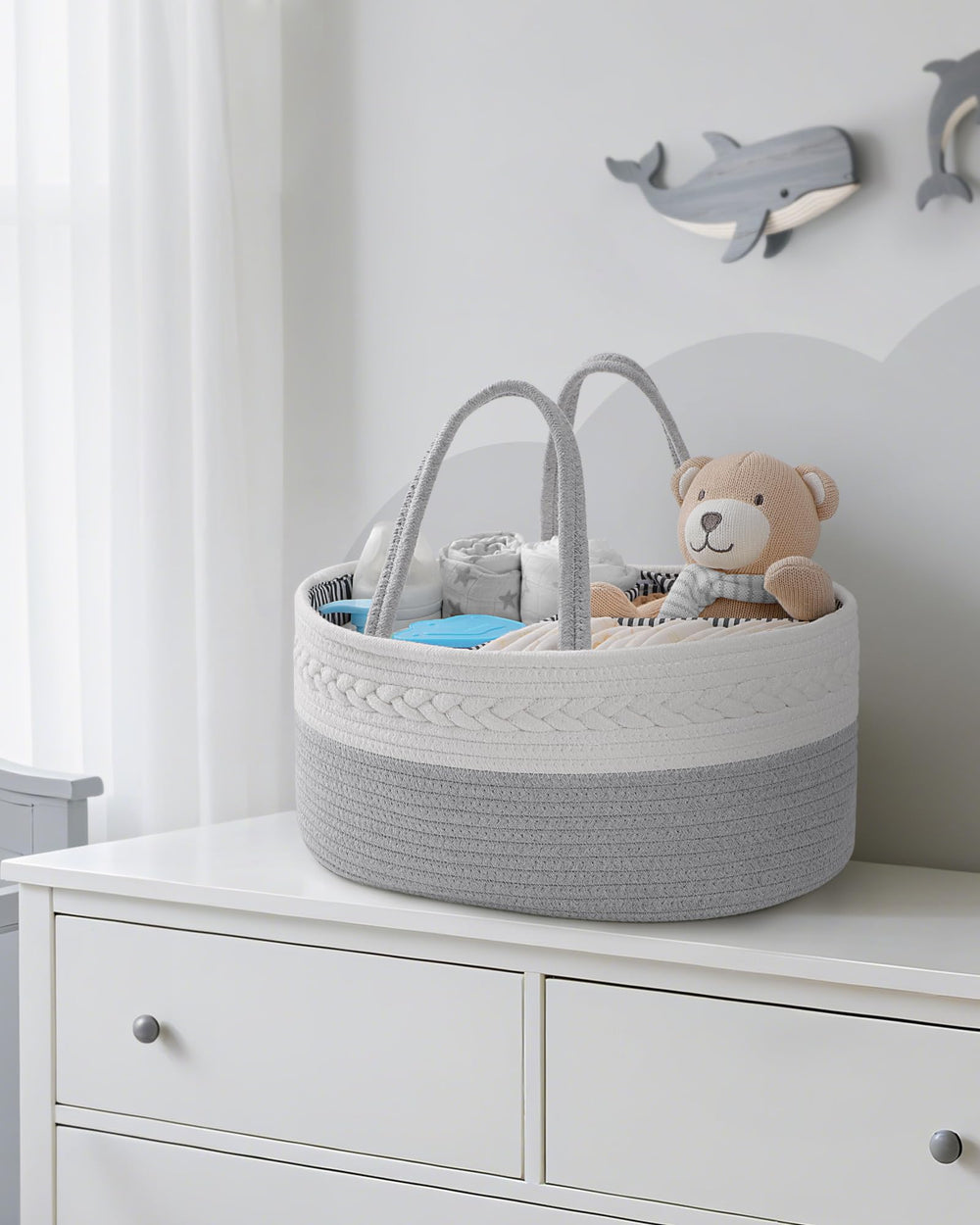 Maliton cotton rope diaper caddy with soft-touch material and odor-free design.