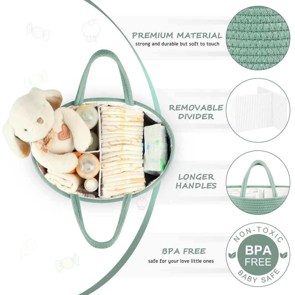 Maliton diaper caddy in cotton rope material offers durable, odor-free storage.