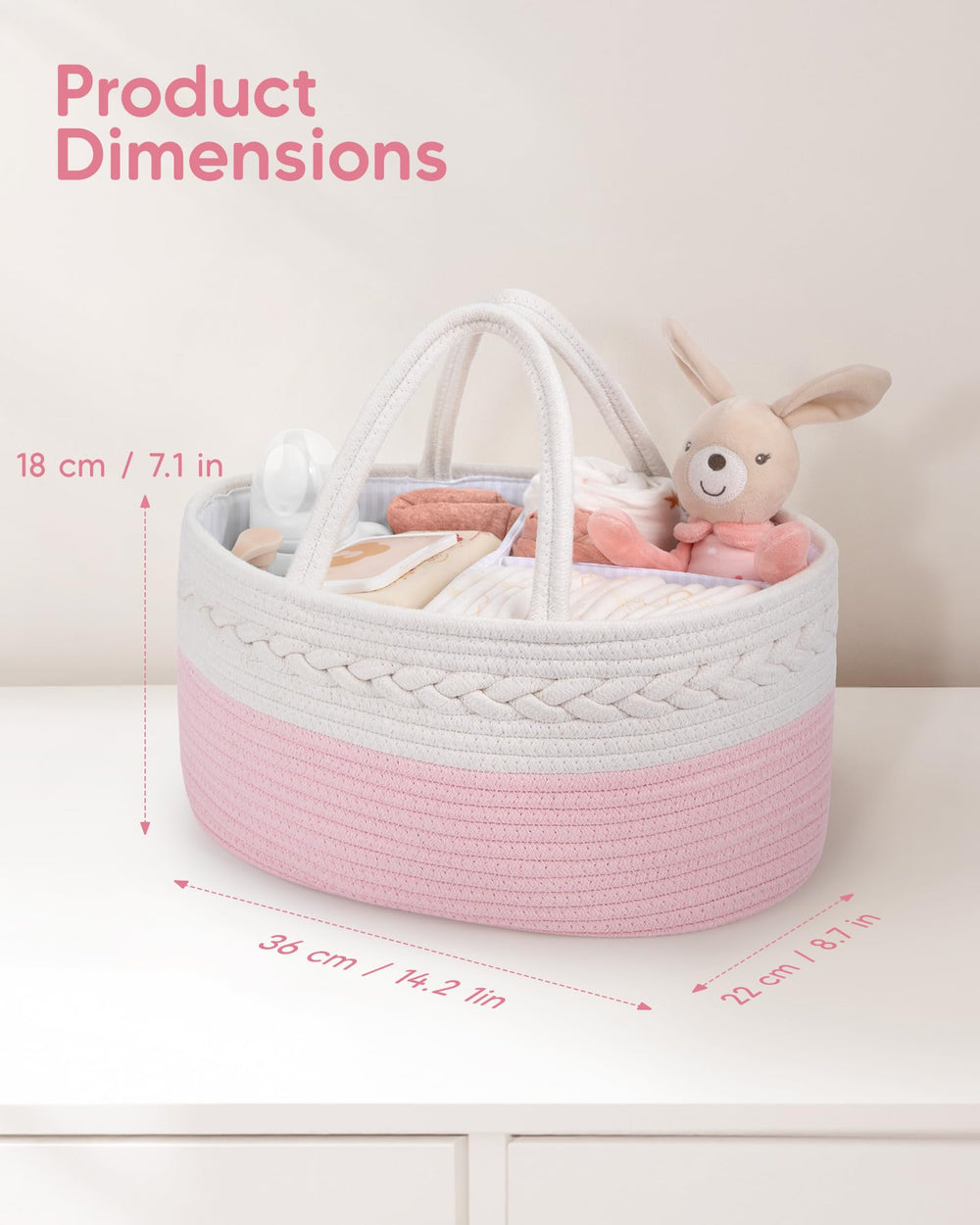 Maliton diaper caddy cotton rope material offers durable, odor-free construction for nursery use.