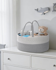 Maliton diaper caddy crafted from cotton rope blends softness with durability.