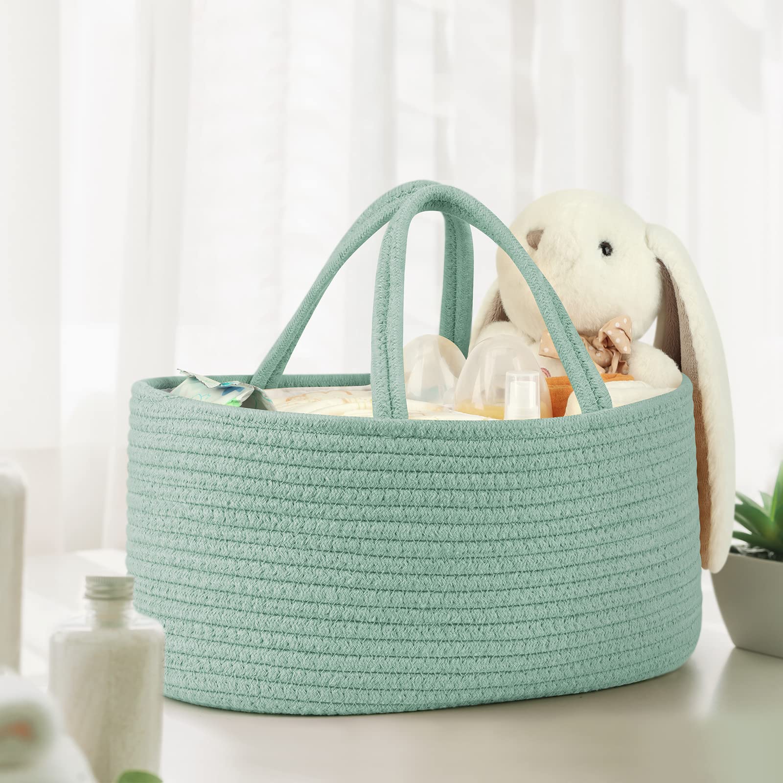 Maliton diaper caddy with divided compartments for neat organization.