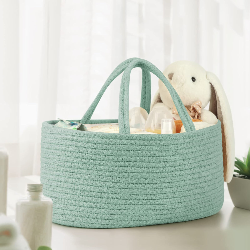 Maliton diaper caddy with divided compartments for neat organization.