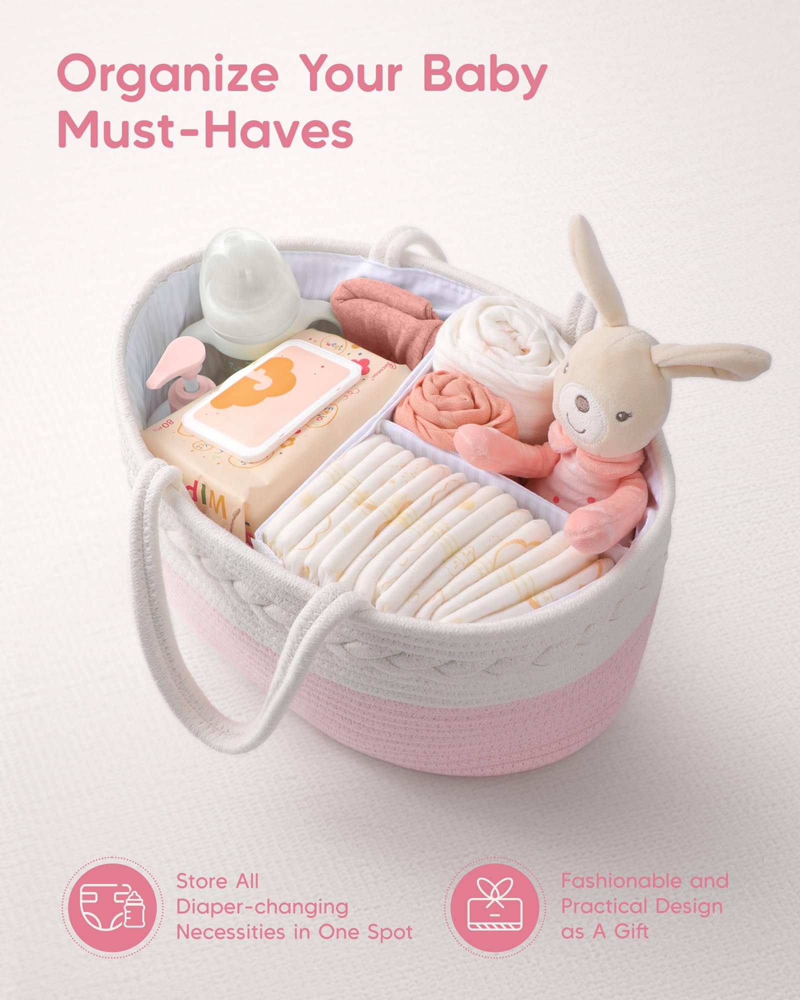 Maliton diaper caddy gift-ready design makes a thoughtful baby shower present.