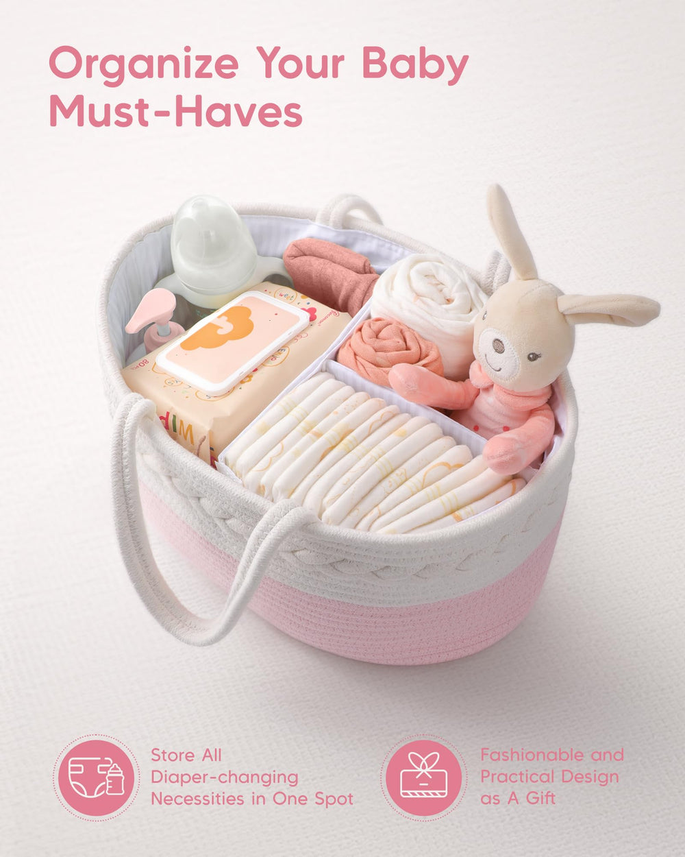 Maliton diaper caddy gift-ready design makes a thoughtful baby shower present.