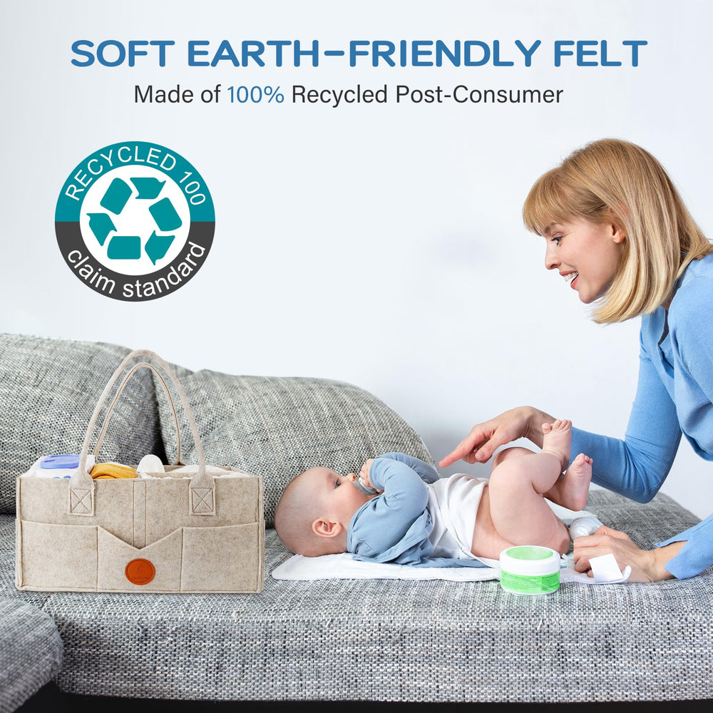 Maliton diaper caddy with outer pockets for toys and wipes