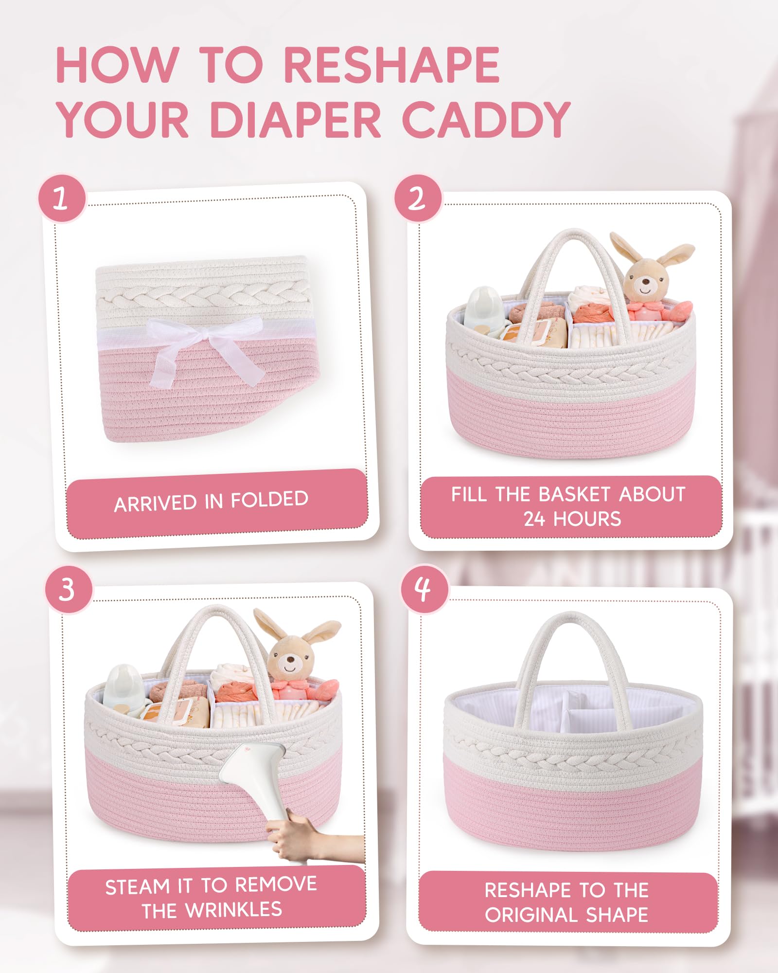Maliton diaper caddy portable baby basket doubles as travel or car organizer.