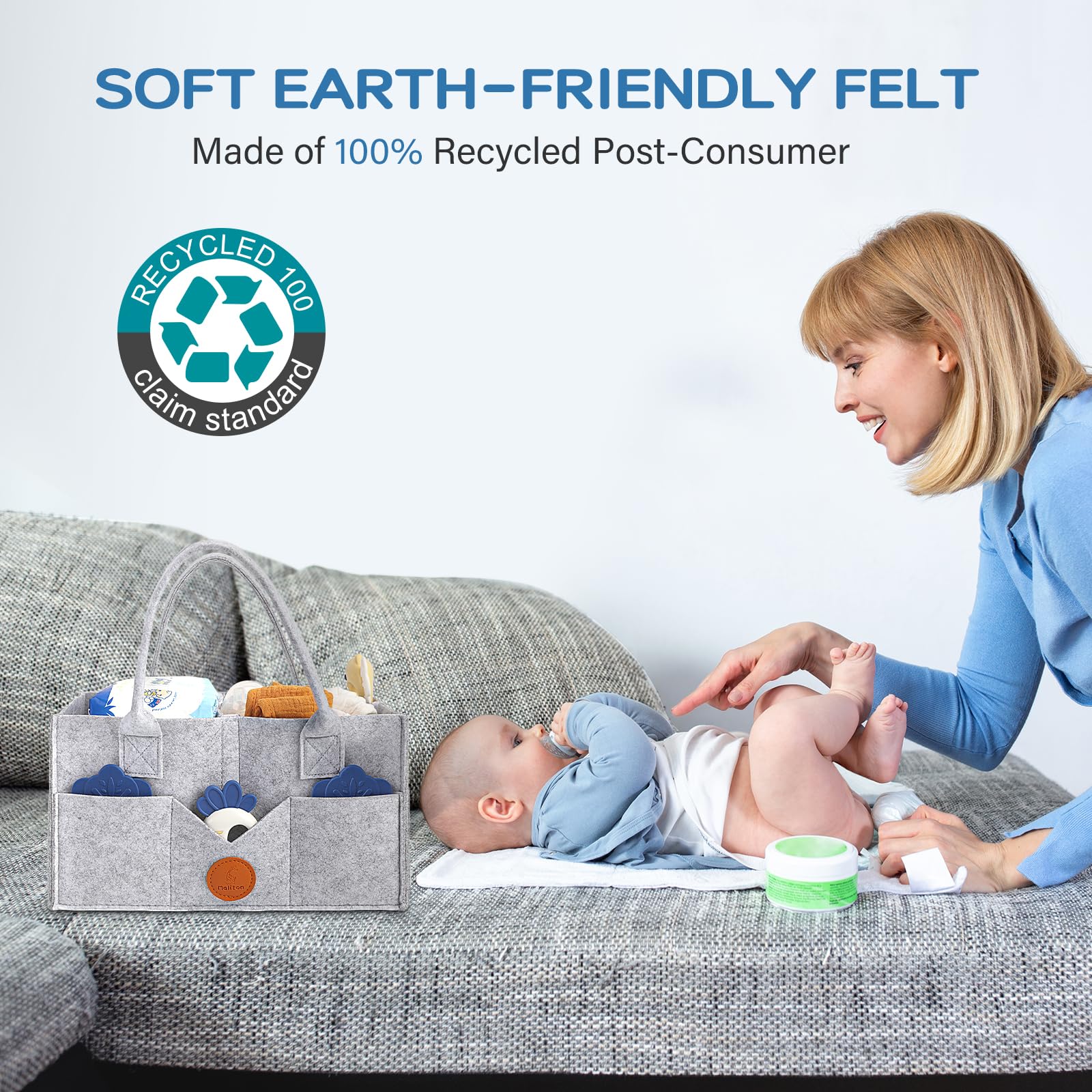Maliton Diaper Caddy removable divider offers flexible storage for varying items.
