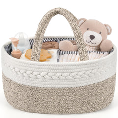 Maliton XL diaper caddy on changing table keeps wipes and diapers within reach.