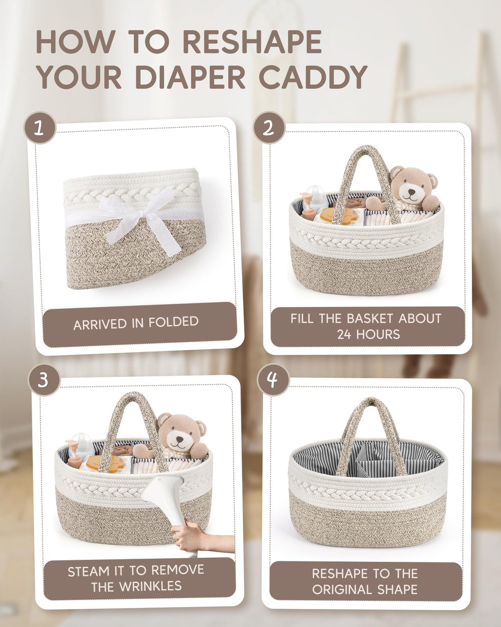 Maliton extra large caddy holds wipes, diapers, and more.