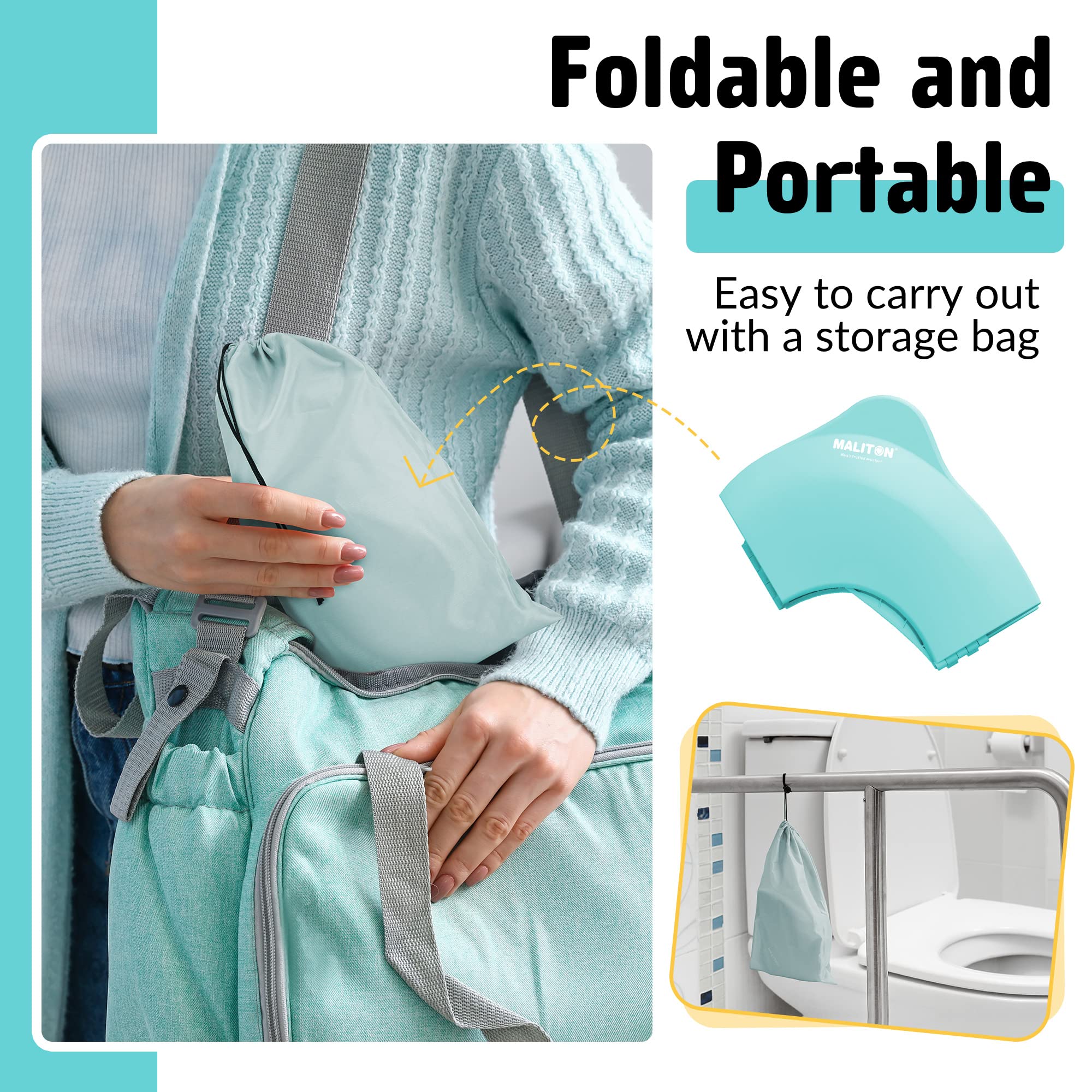 Maliton foldable design creates a compact, travel-ready potty seat.
