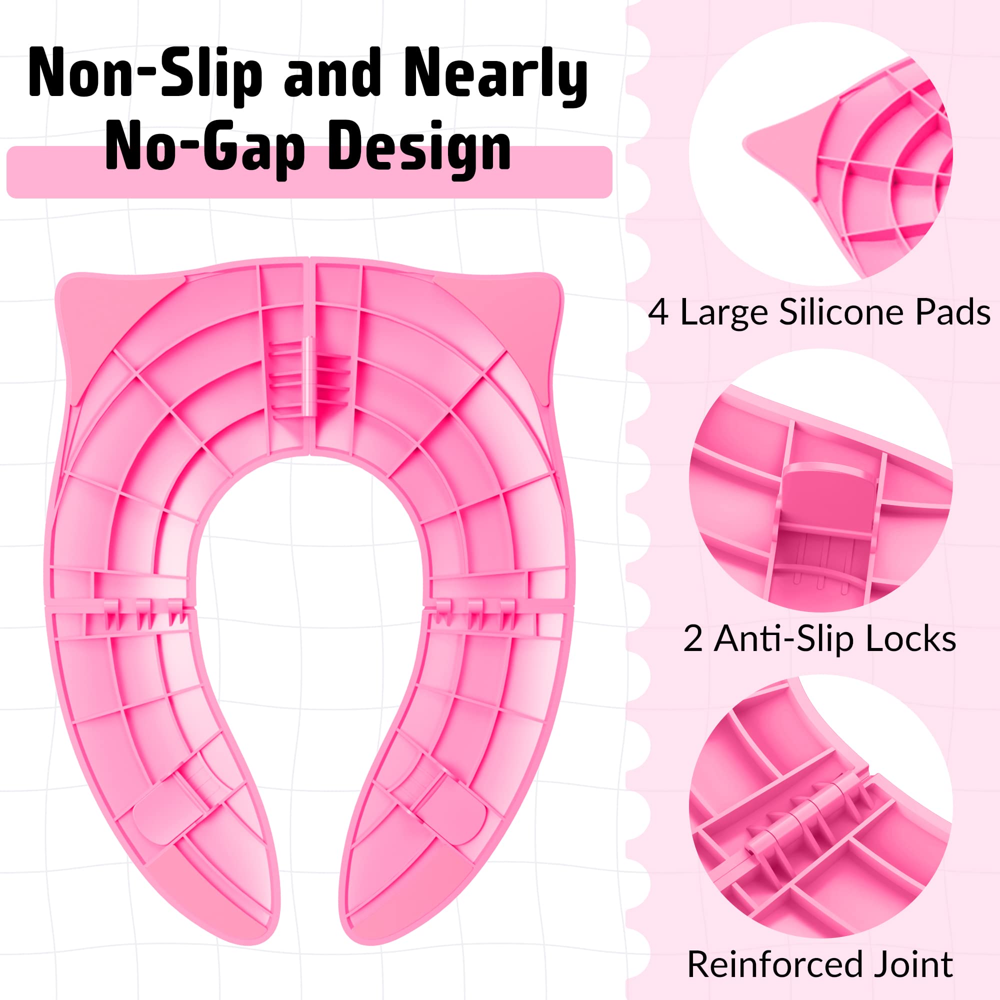 Maliton foldable potty seat edge design minimizes gaps and pinching