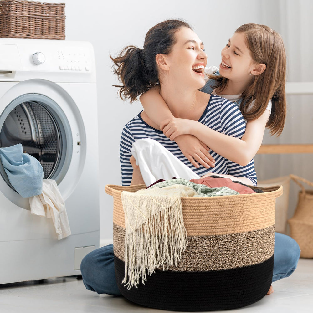 Maliton foldable rope basket shown for space-saving when not in use.
