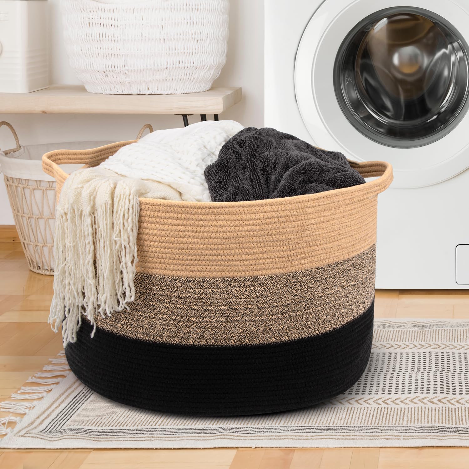 Maliton large woven basket open top for easy toy and towel access.