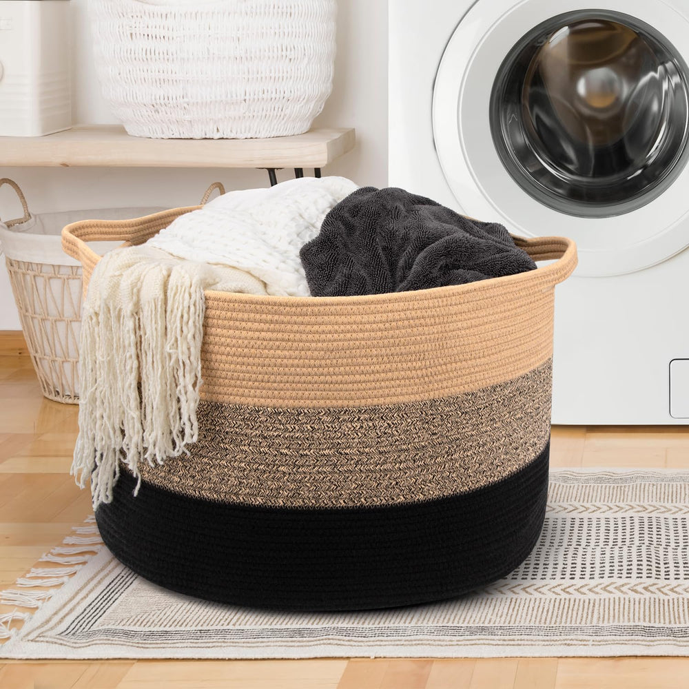 Maliton large woven basket open top for easy toy and towel access.