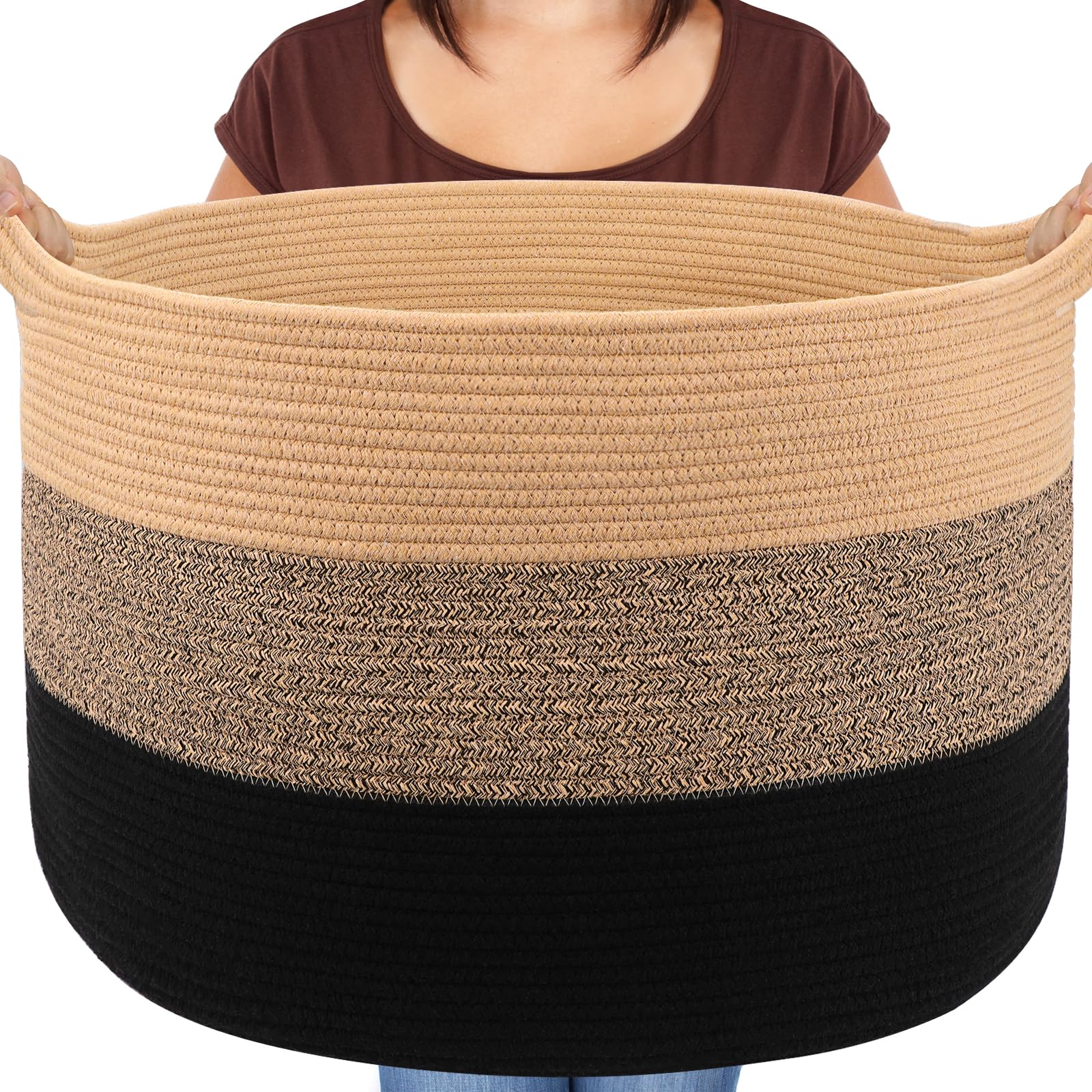 Maliton large woven basket in side view, ideal for large blanket storage.