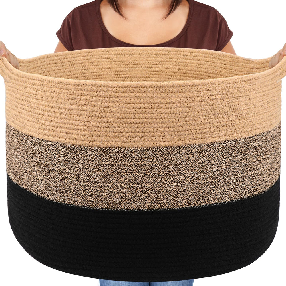 Maliton large woven basket in side view, ideal for large blanket storage.