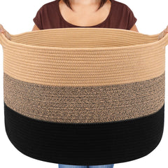Maliton large woven basket in side view, ideal for large blanket storage.