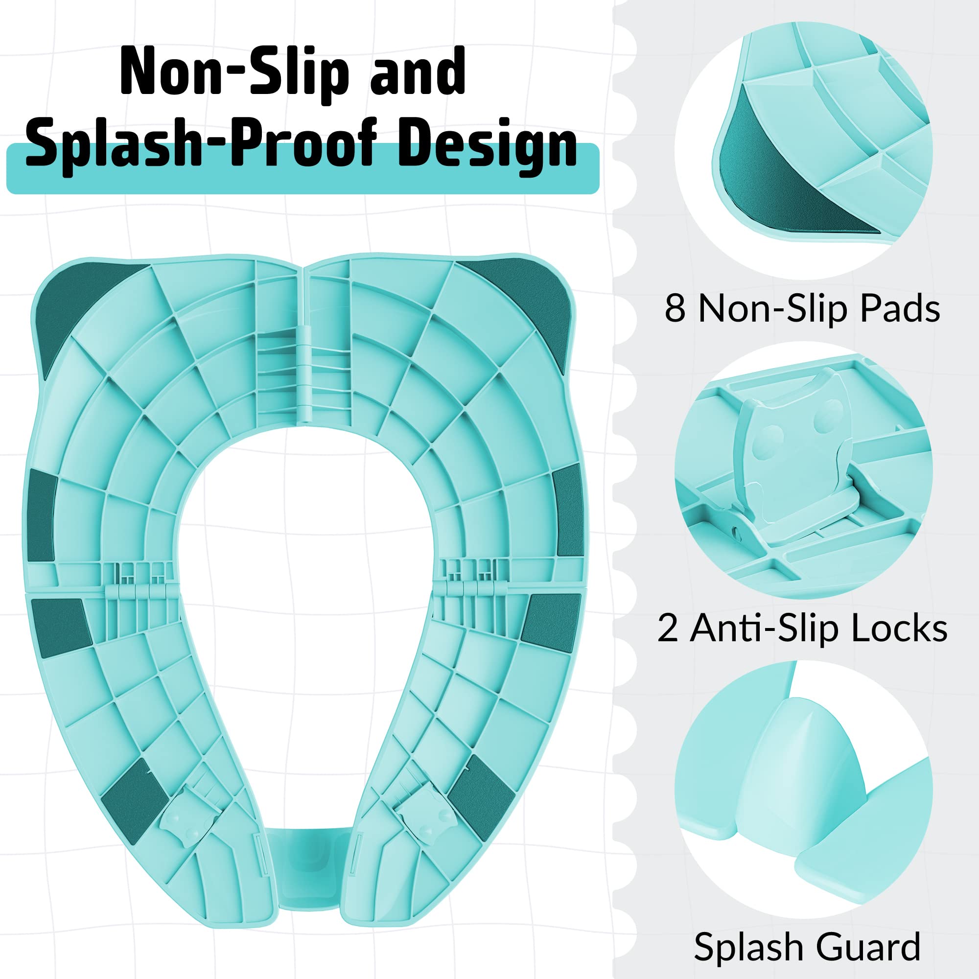 Maliton non-slip pads provide stable seating on slick surfaces.