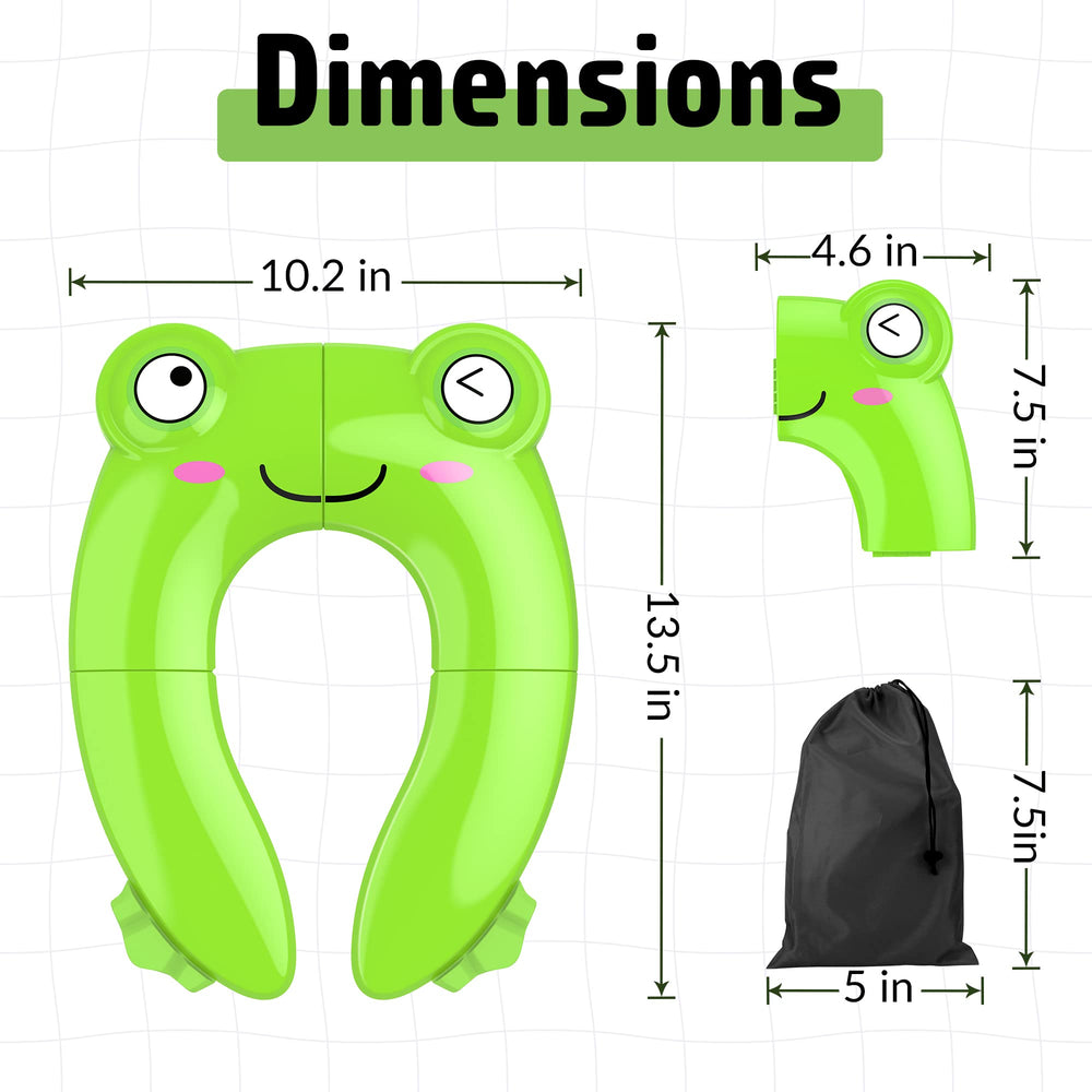 Folded Maliton frog potty seat shown compact for travel and storage.