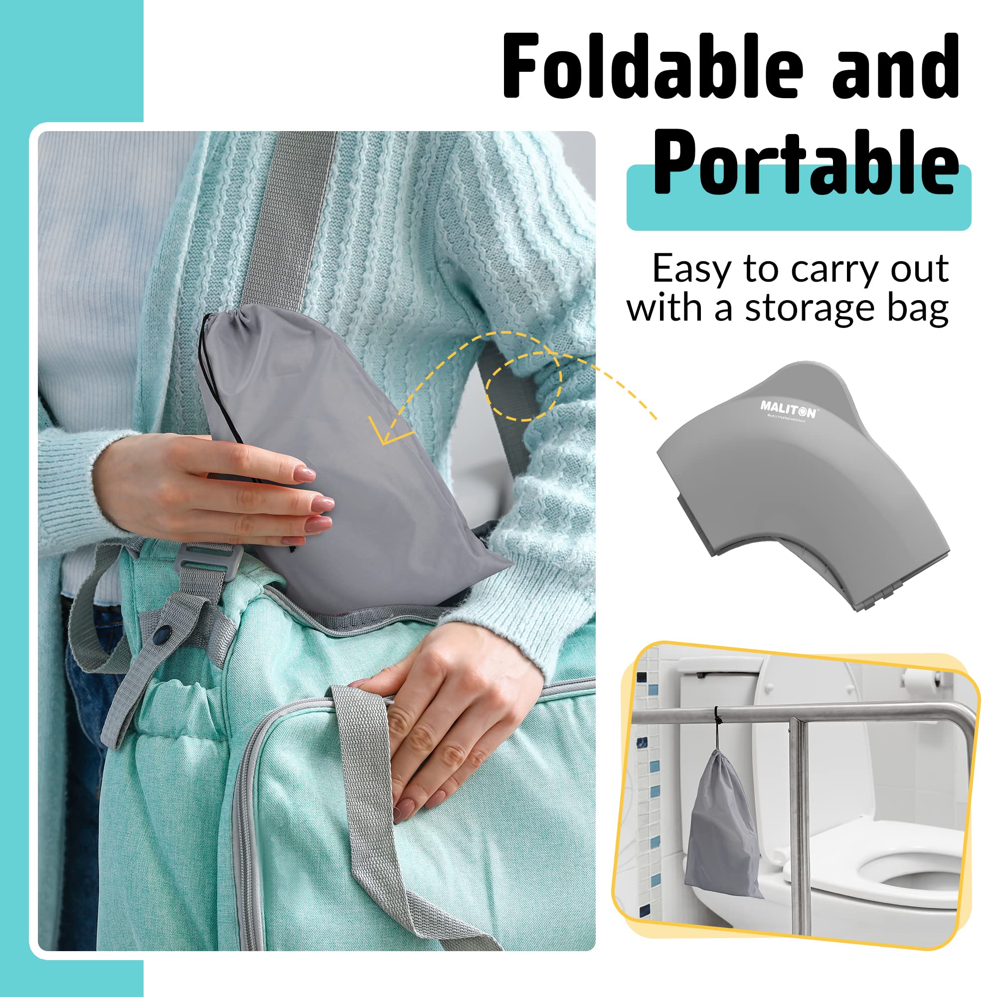 Maliton Travel Potty Seat fits standard toilet seats for versatile use