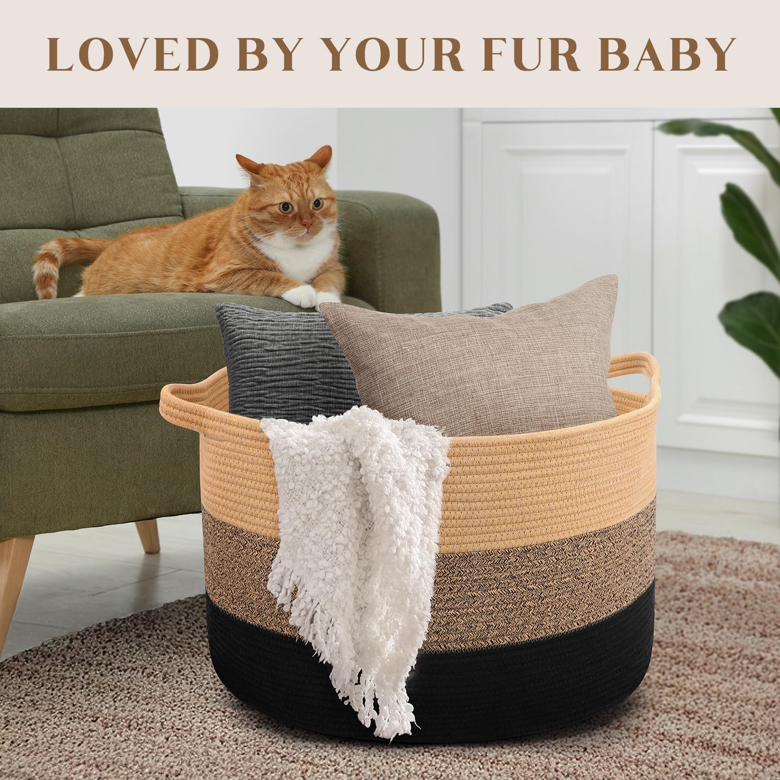 Maliton round storage basket in bedroom conceals clutter while matching style.