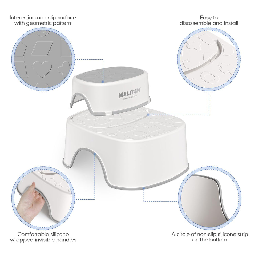 Maliton step stool offers separate small stool for independent toilet use.