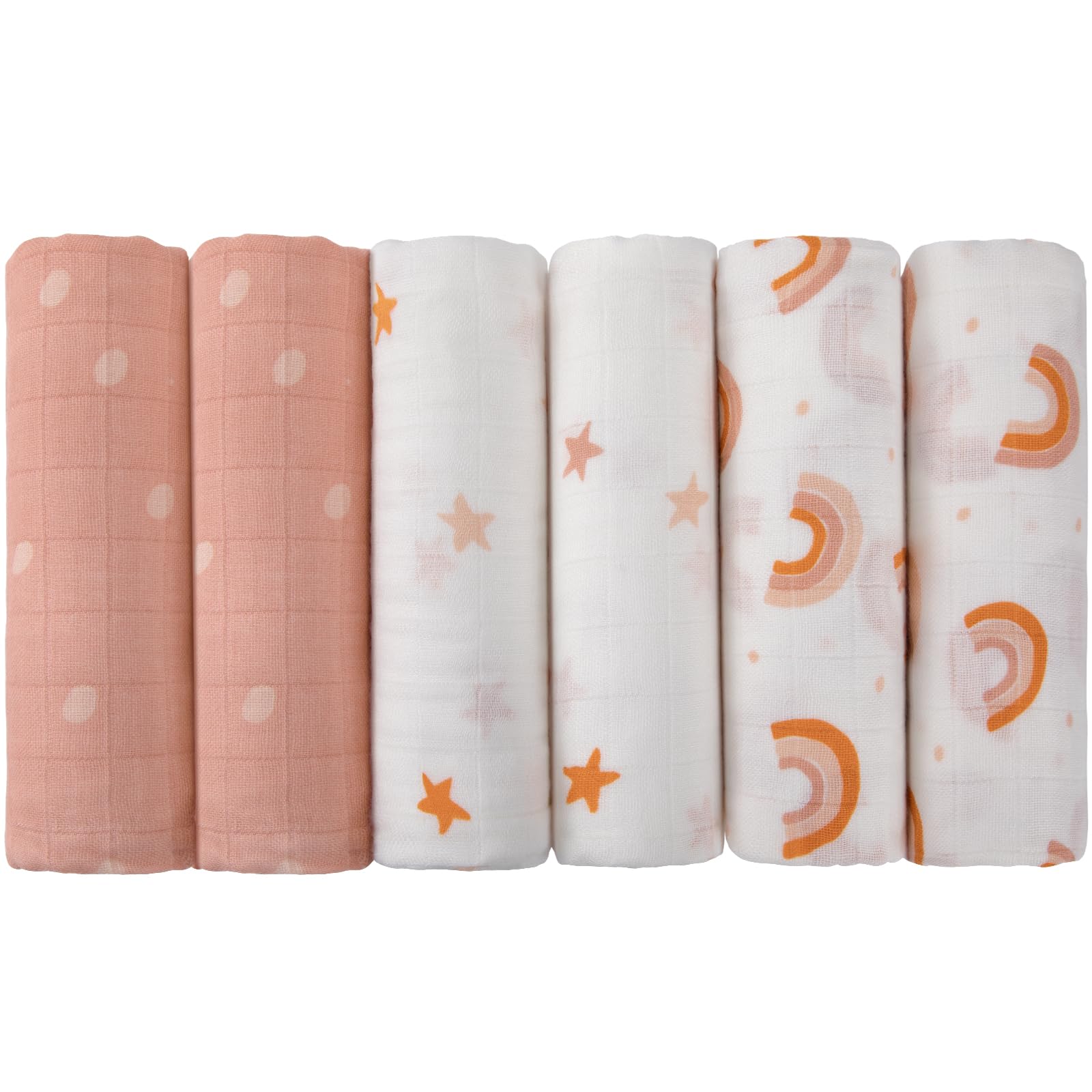Maliton rainbow muslin swaddle blankets, 6-pack, for versatile newborn comfort.