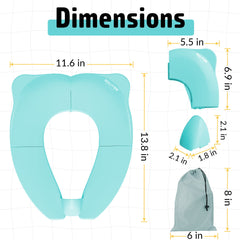 Maliton travel potty seat stored in grey bag for travel.