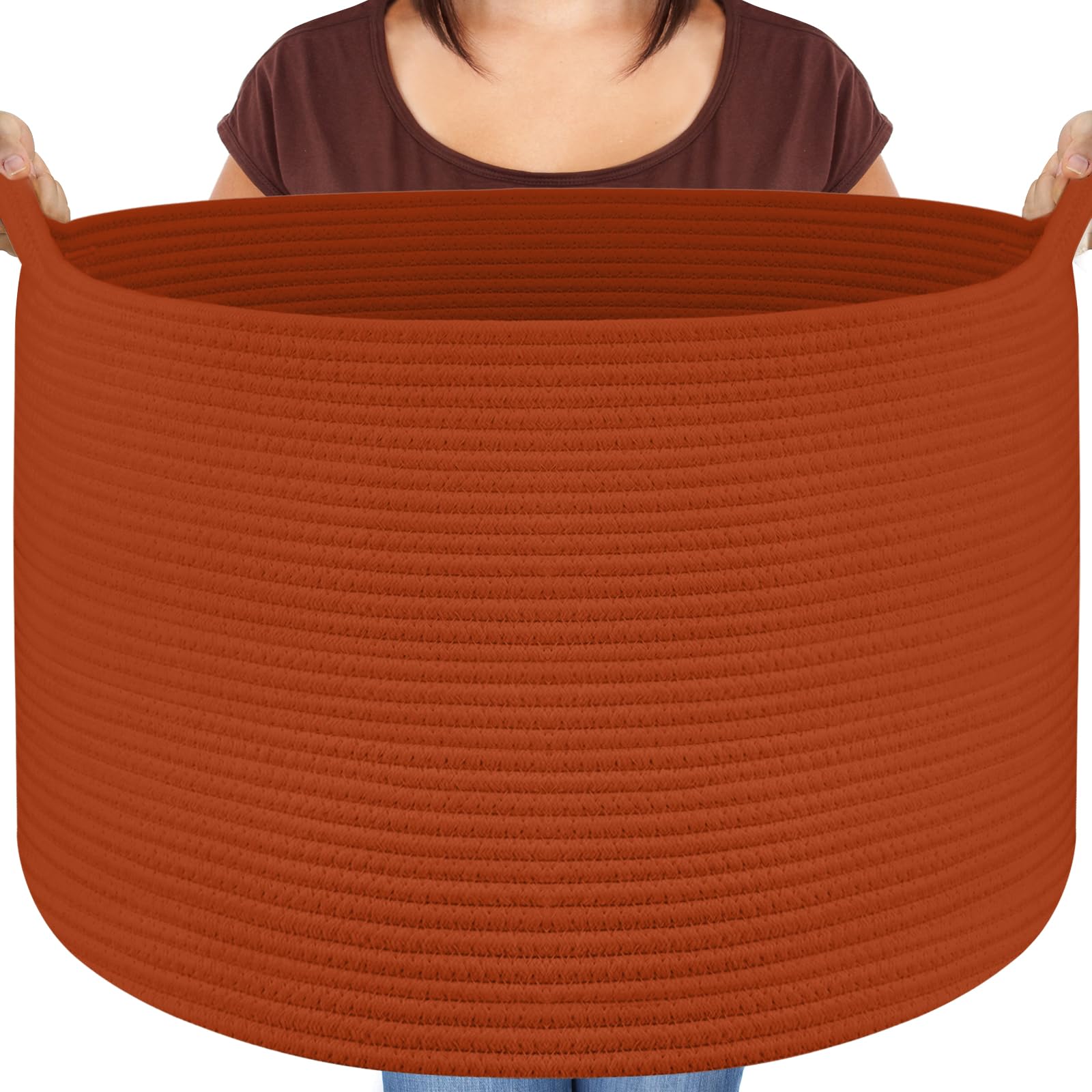 Maliton XXL round cotton rope basket for blanket storage in a tidy living space.
