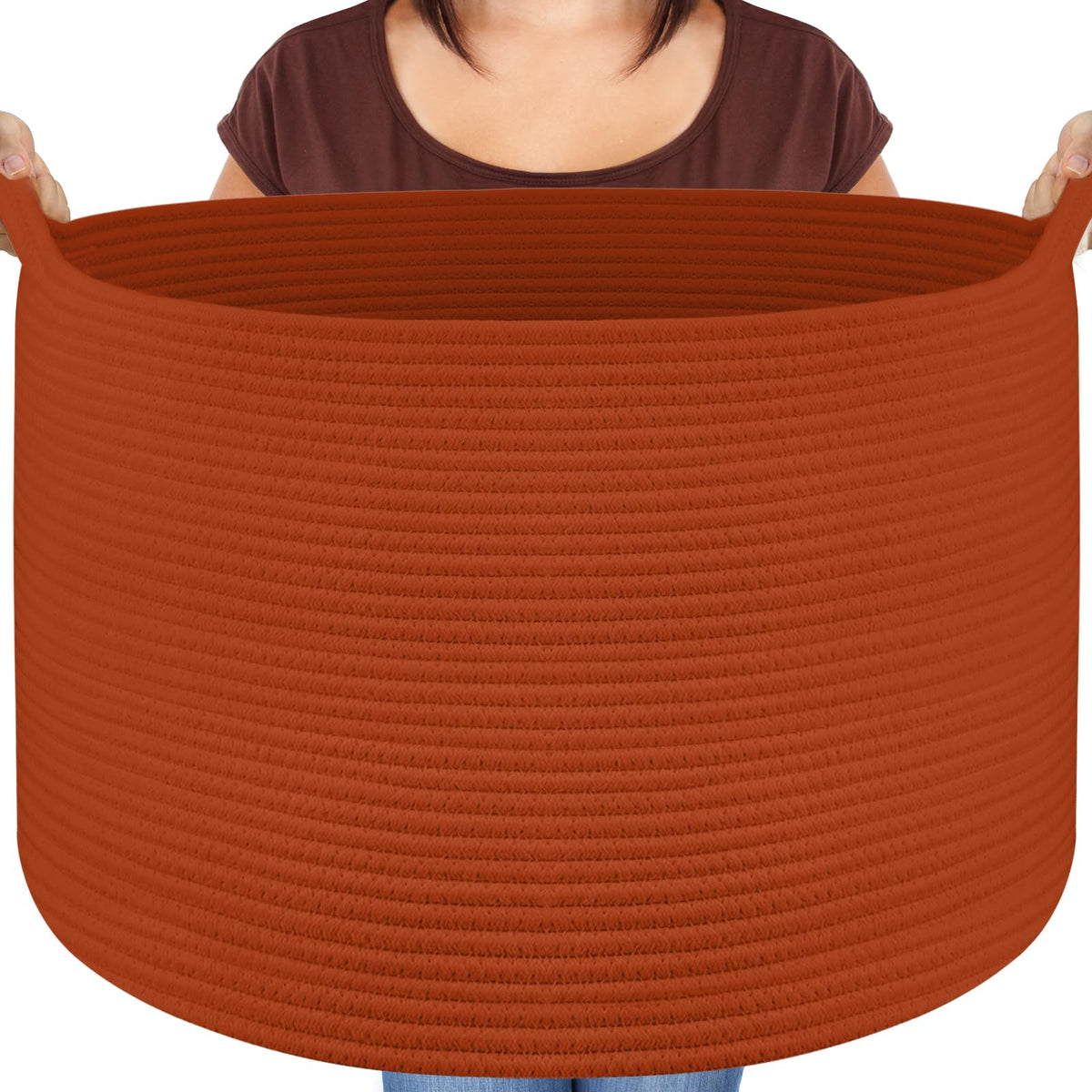 Maliton XXL round cotton rope basket for blanket storage in a tidy living space.