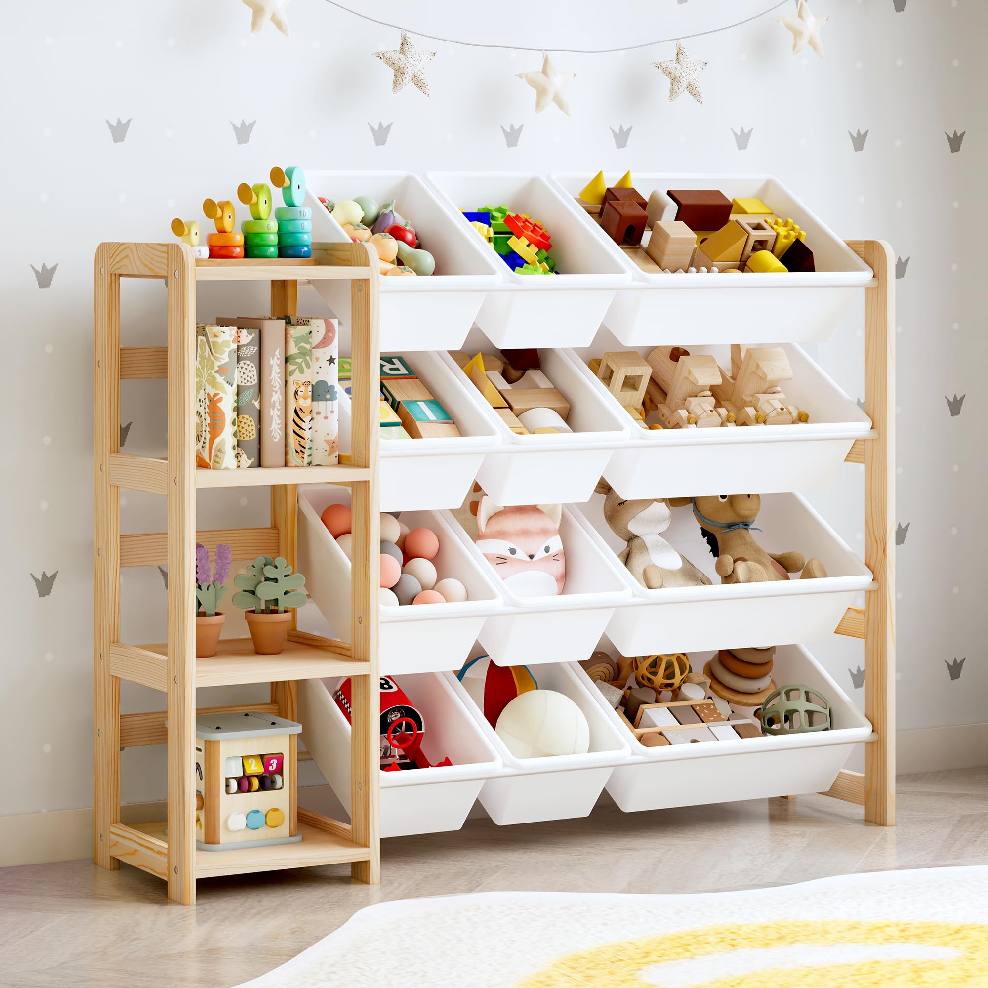 Easy-access toddler-friendly design encourages independent cleanup.