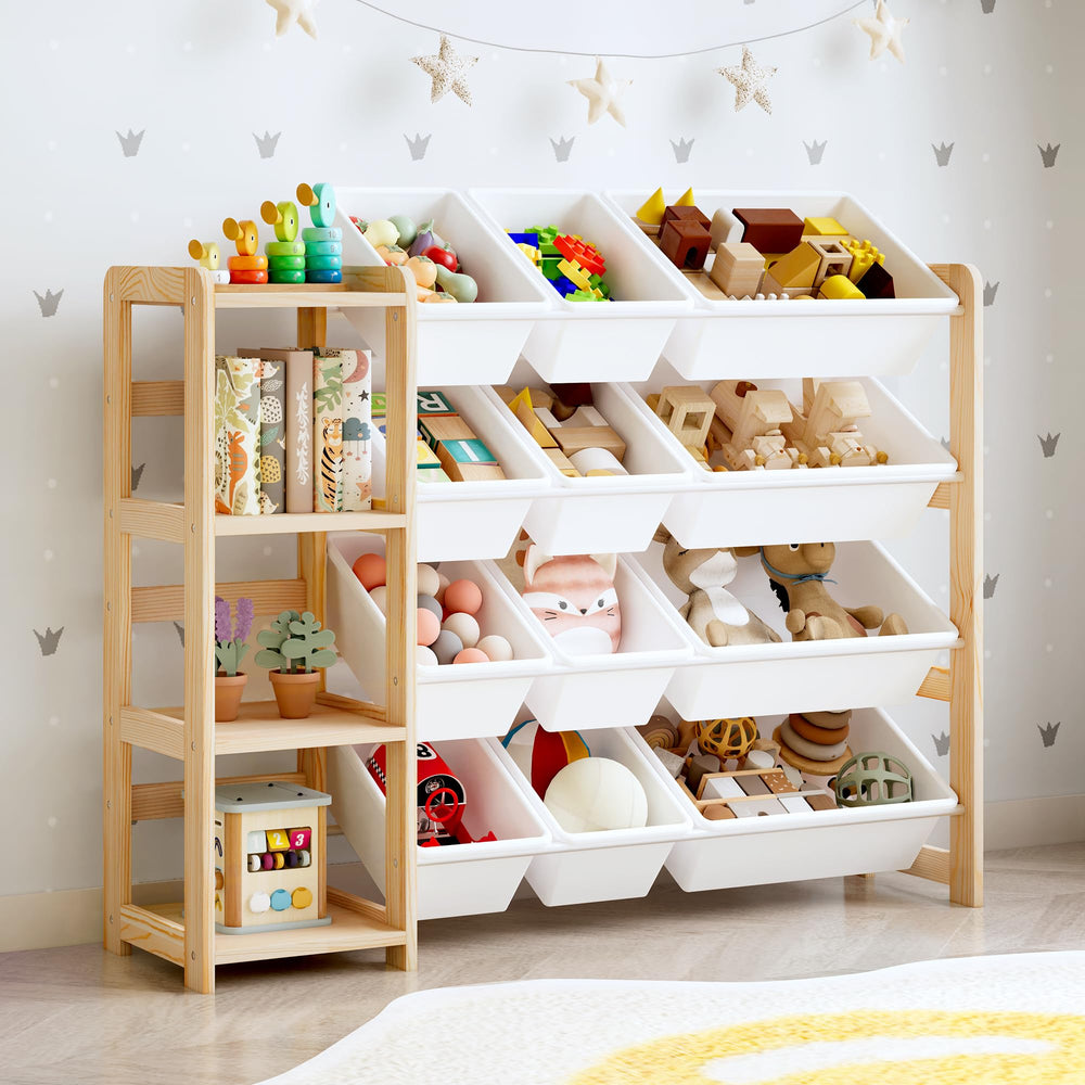 Easy-access toddler-friendly design encourages independent cleanup.