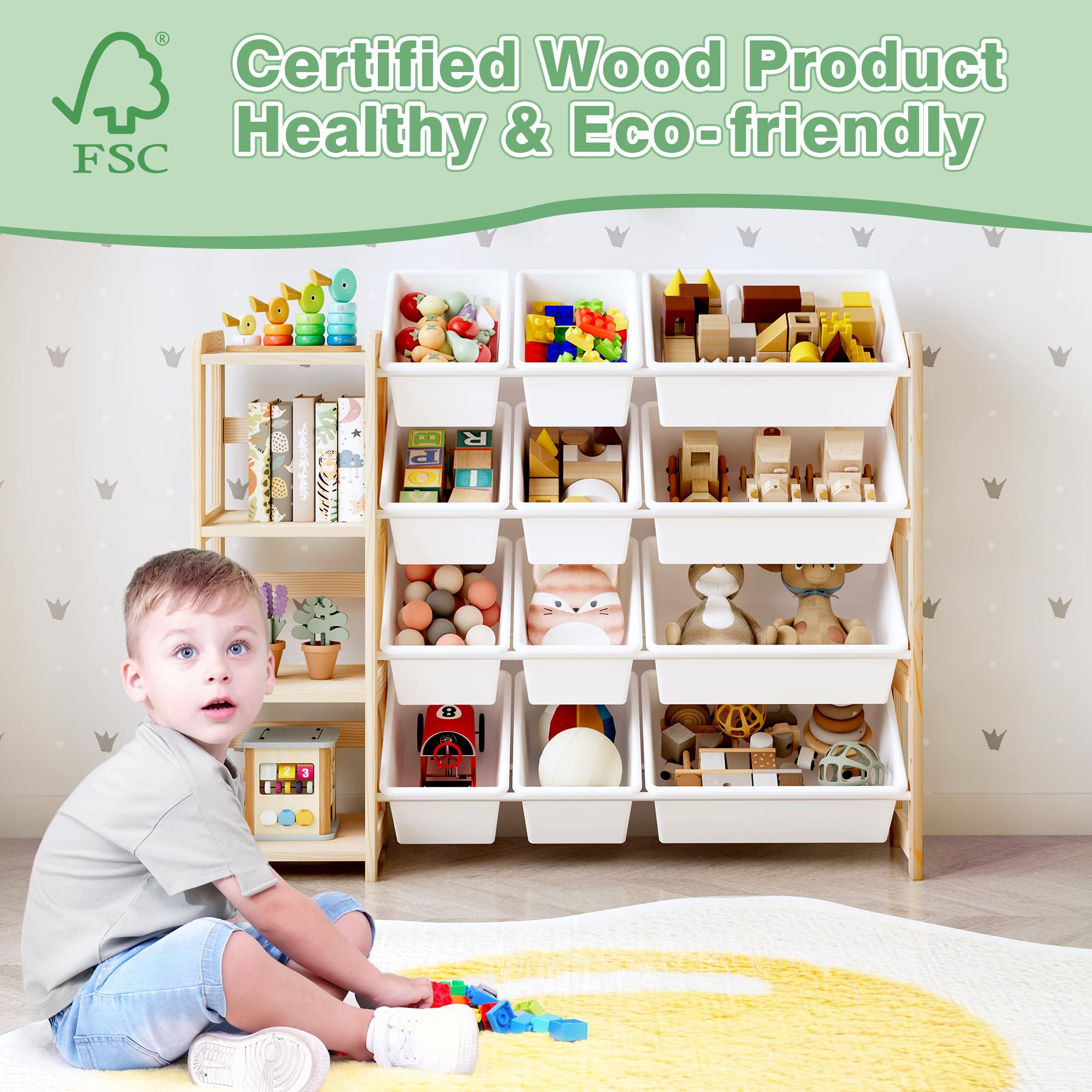 Three-tier shelf provides quick access to books and frequently used items.