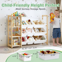 12-bin organization system for tidy book and toy storage.