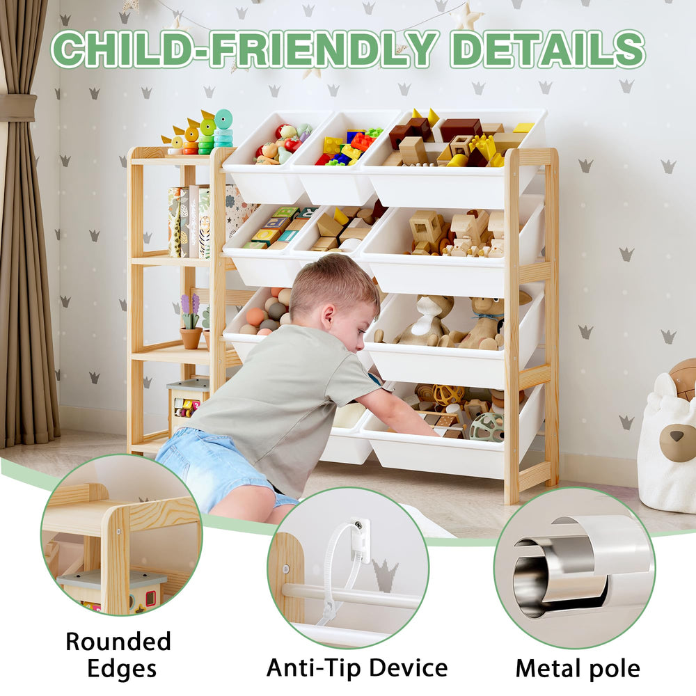 Wall-anchoring strap enhances stability for safer wall-mounted storage.