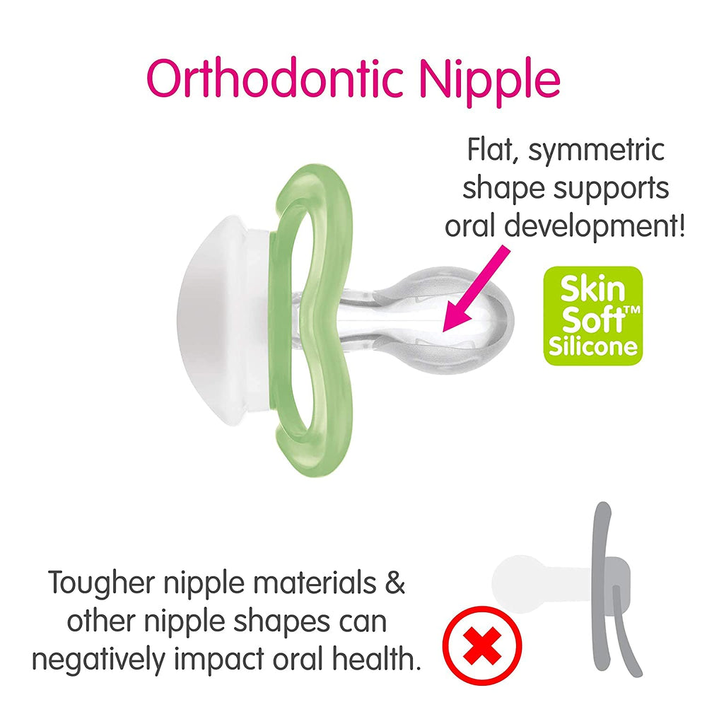 MAM Air Night Pacifier open-air-holes design provides ventilation and visible smile checks.